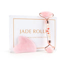 Natürliches Gesichtsmassagegerät Gesichtsroller Gua Sha Schaber Doppelköpfe Jadestein Roller Hautpflege Rosenquarz Massage für Gesicht Körper