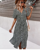 2022 vestido Floral de mujer verano Casual manga corta botón vacaciones Midi vestidos mujer cuello en V playa Boho Chic vestido elegante túnica
