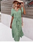 2022 vestido Floral de mujer verano Casual manga corta botón vacaciones Midi vestidos mujer cuello en V playa Boho Chic vestido elegante túnica