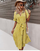 2022 vestido Floral de mujer verano Casual manga corta botón vacaciones Midi vestidos mujer cuello en V playa Boho Chic vestido elegante túnica