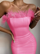 Neuer Sommer-reizvolles trägerloses rückenfreies Feder-Schwarz-Midi-Frauen-figurbetontes Verband-Kleid 2022 Designer-Mode-Partei-Verein-Kleid Vestido