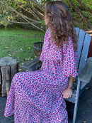 Mode Bedrucktes Kleid Frauen Puffärmel Langes Kleid Sommer Boho Maxikleid Geometrischer Druck Langes Kleid Loses Urlaubsstrandkleid