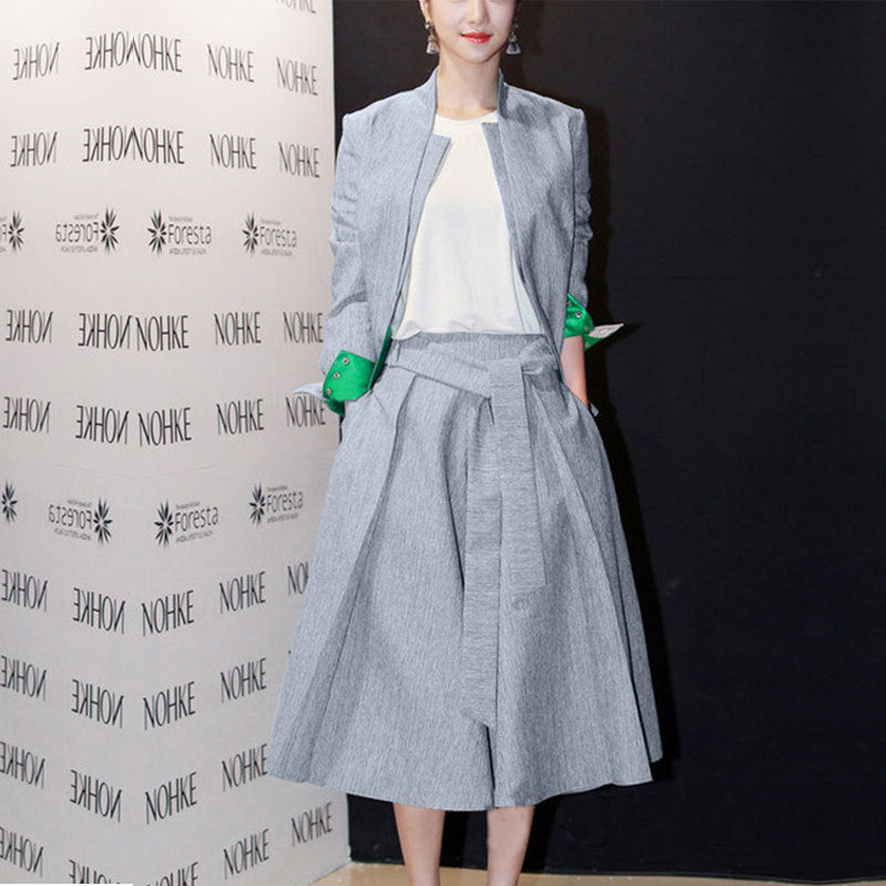 2016 Frühling Frauen Vogue Anzüge Blazer Jacke Mode Leinen Hose mit weitem Bein Anzüge drei Stück Sets