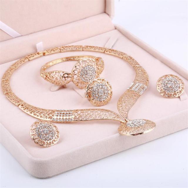 MINHIN, conjuntos de joyería nupcial de oro delicado para mujer, collar con colgante de diamantes de imitación, pulsera, pendientes de cristal, anillos, accesorios de boda