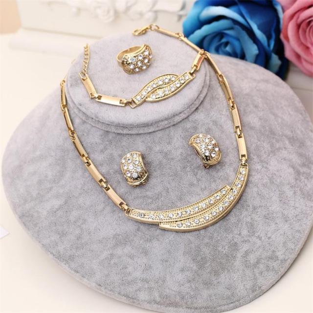 MINHIN, conjuntos de joyería nupcial de oro delicado para mujer, collar con colgante de diamantes de imitación, pulsera, pendientes de cristal, anillos, accesorios de boda