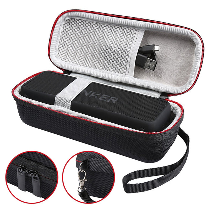 Reise-Hartschalen aus EVA für Anker SoundCore 2, kabelloser Bluetooth-Lautsprecher mit Mesh-Audiokabeln mit zwei Taschen und Reißverschlusstasche