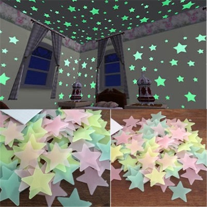 50pcs 3d Stars Glow In The Dark Wallpapers Luminous Fluorescent Wall Stickers For Kids Baby Room Bedroom Ceiling Home Decor