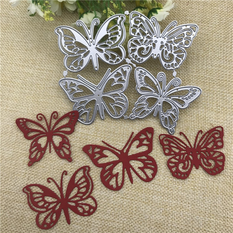 4 Uds. Troqueles de corte de Metal de mariposa para álbum de recortes DIY tarjetas de papel manualidades decorativas troqueles en relieve